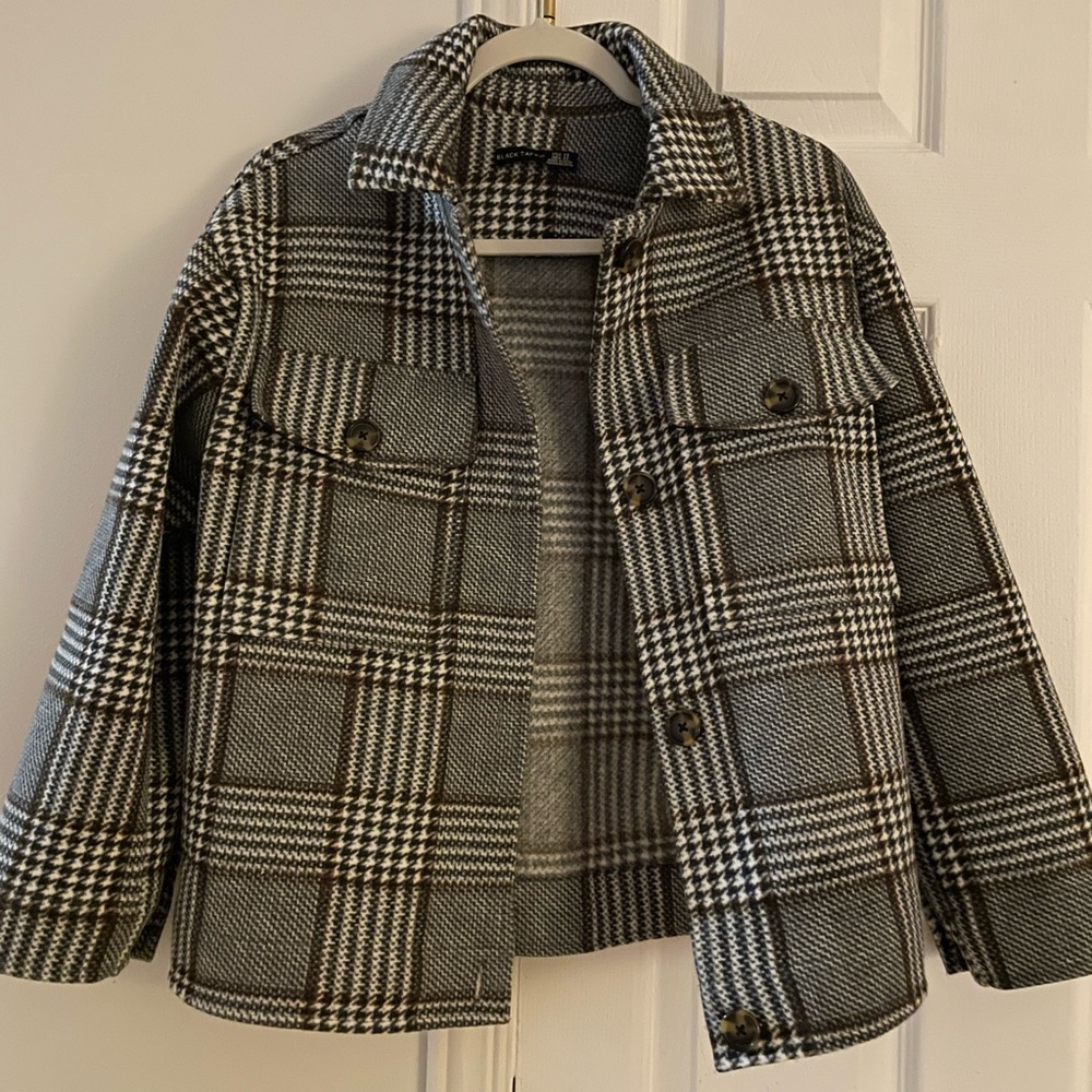 Black Tape Plaid Gray and Black Utility Jacket